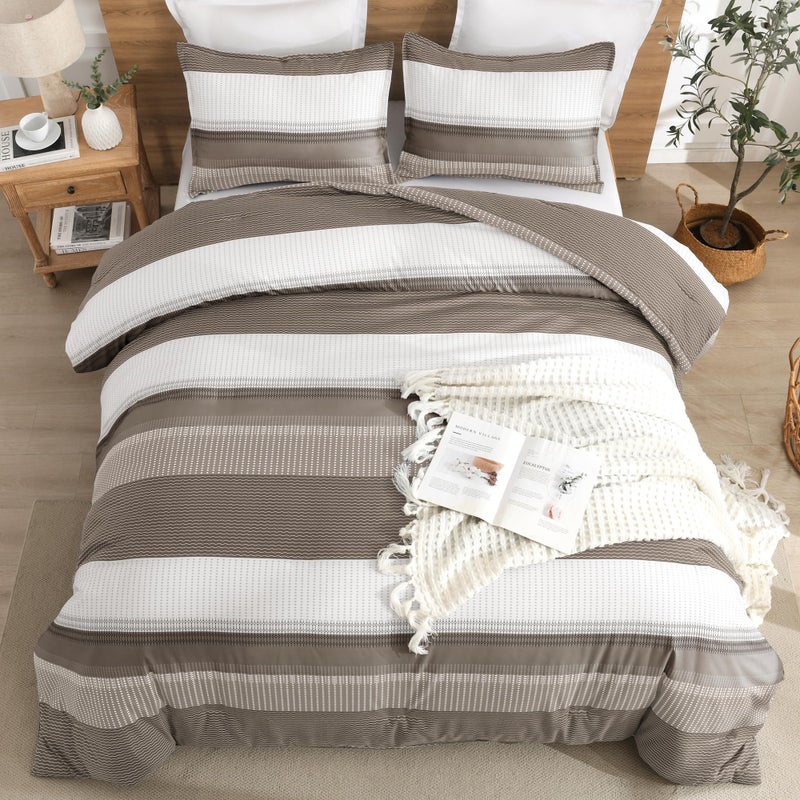 Litanika Comforter Set Full Size Hazel - 3 Pieces Lightweight Colorblock Stripe Fluffy Bedding Comforter Sets, All Season Bed Set - Image 3
